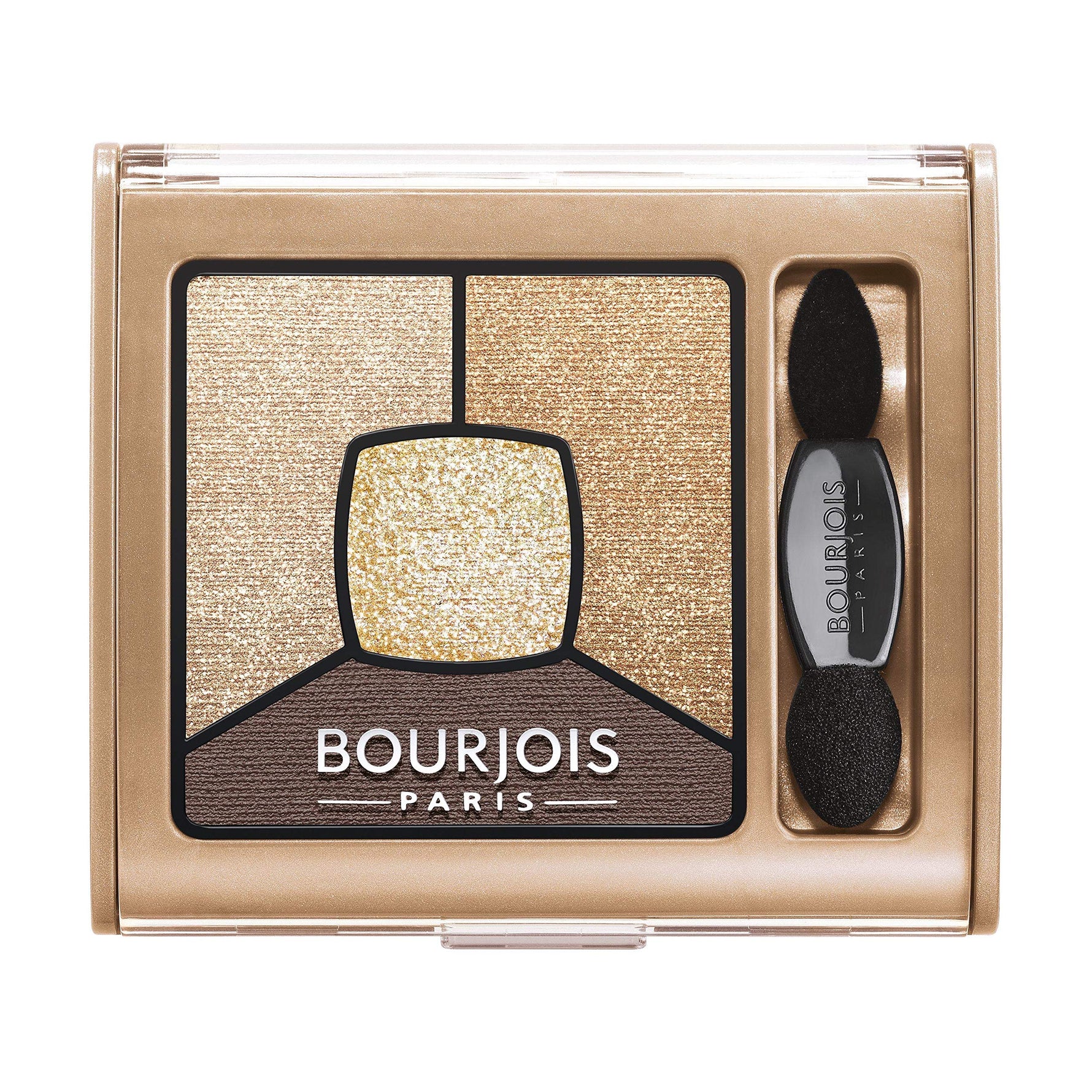 Bourjois Paris eyeshadow palette with brush on a white background