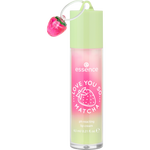 Essence lip cream with strawberry design on a white background