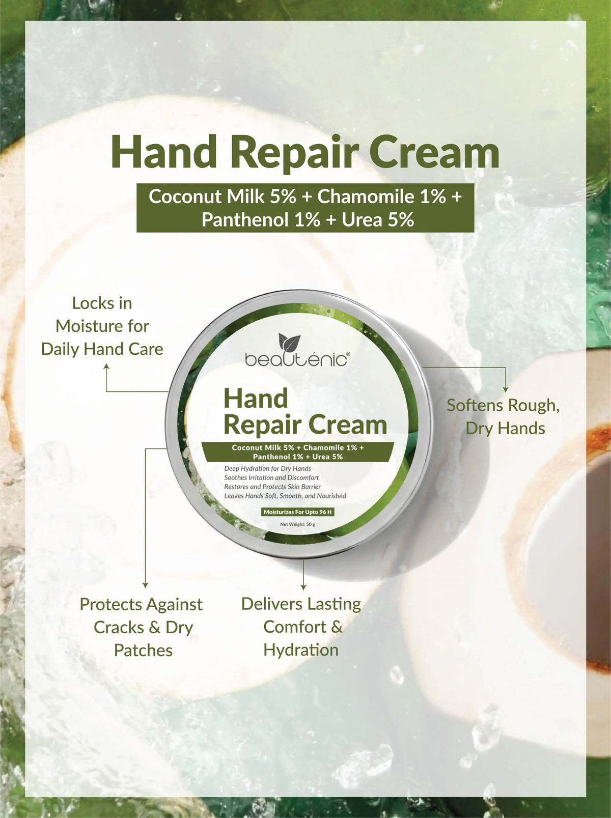 Hand Repair Cream – Coconut Milk 5% + Chamomile 1% + Panthenol 1% + Urea 5%