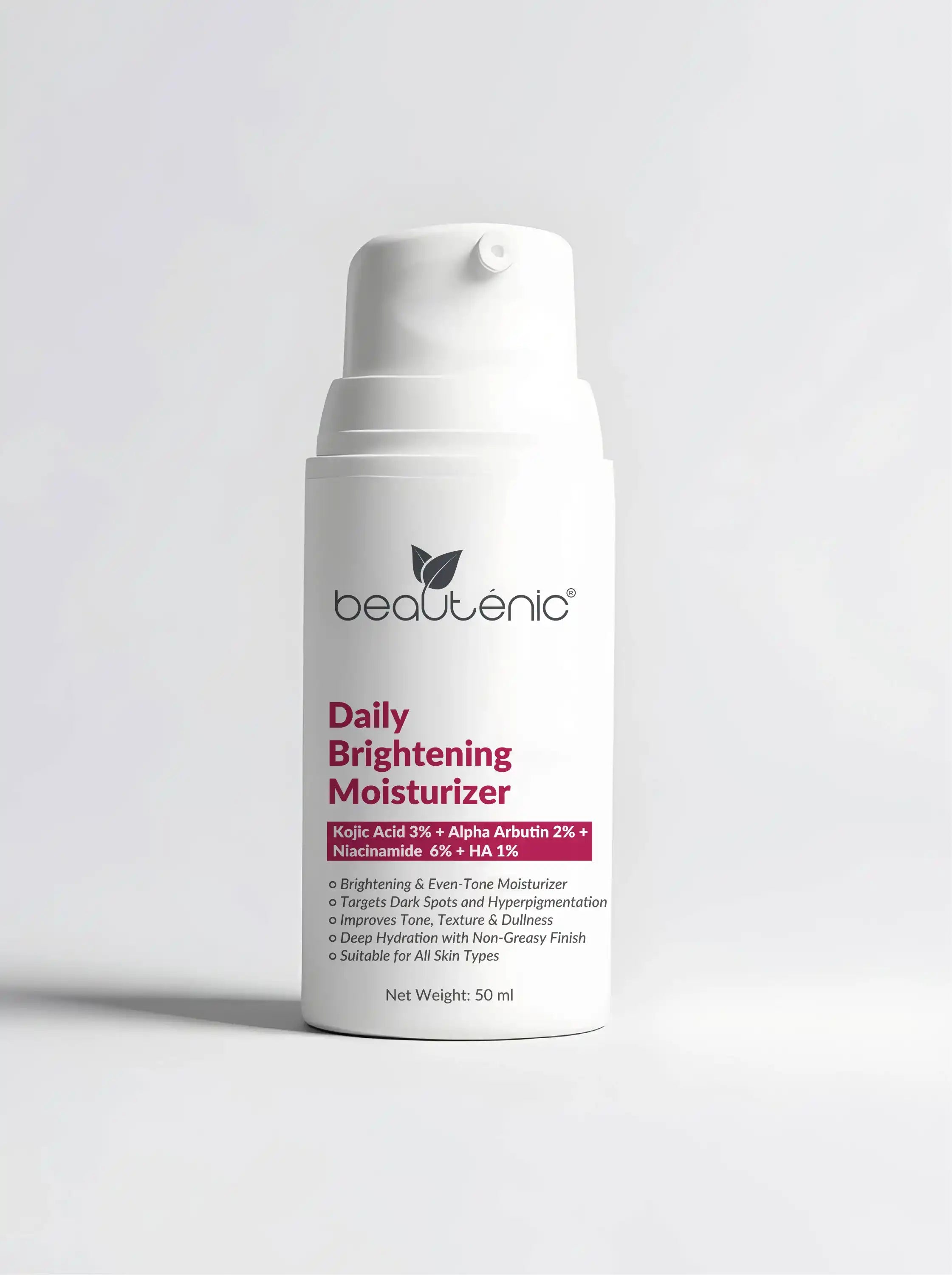 Daily Brightening Moisturizer - Kojic Acid 3% + Alpha Arbutin 2% + Niacinamide 6% + Hyaluronic Acid 1%