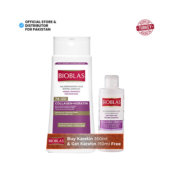 Bioblas Collagen + Keratin Shampoo - 360ml - With 150ml Free